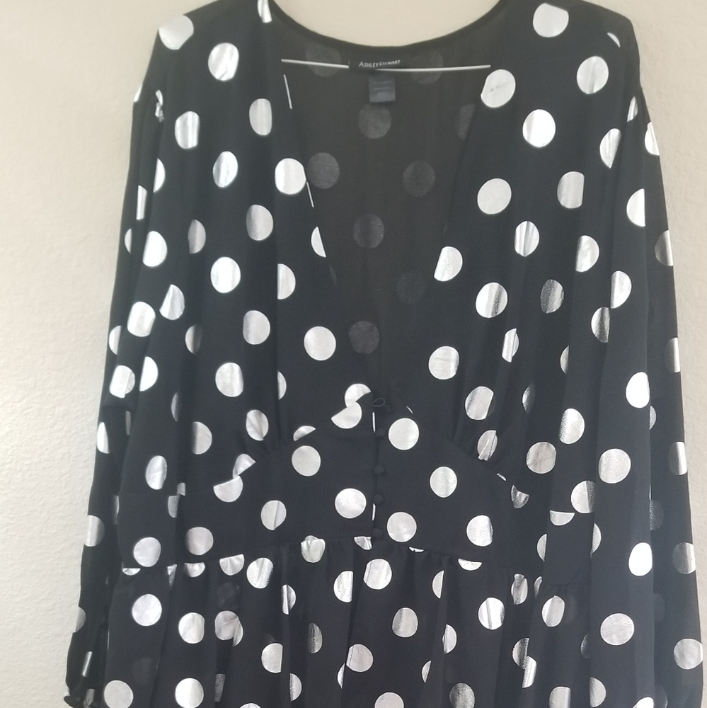 Black/silver polka dot sheer duster
